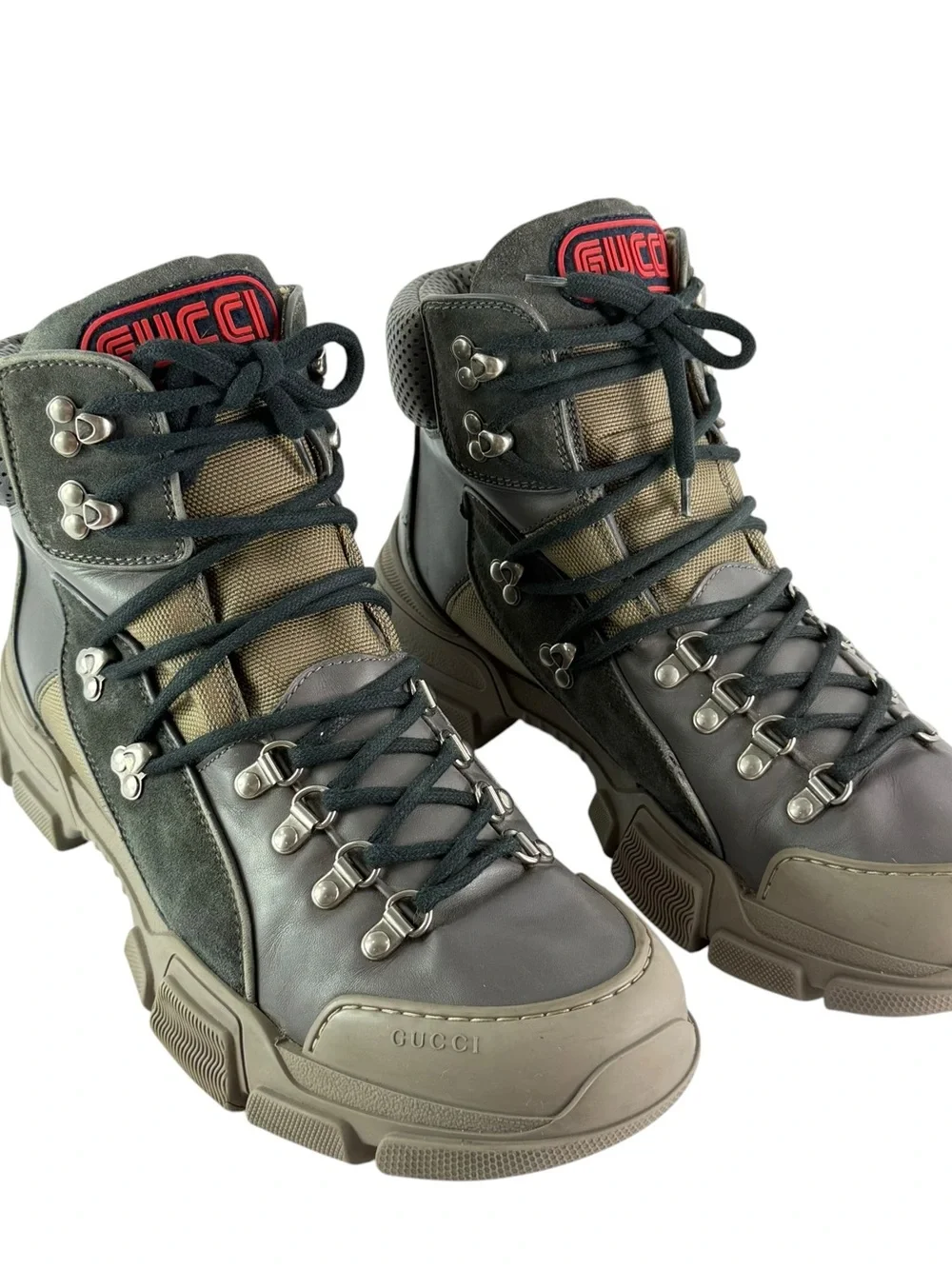 GUCCI 521679 Flashtrek Gray Leather Men Hiking Boots Made in Italy 10.5 - 11US